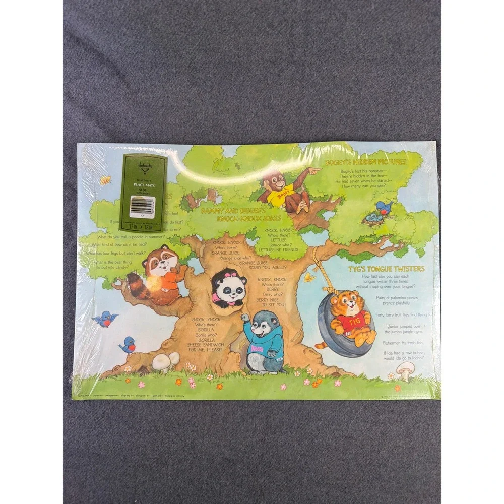 Ambassador Activity Place Mats Kids 10 Pack Green Vintage 1980s Woodland Animals